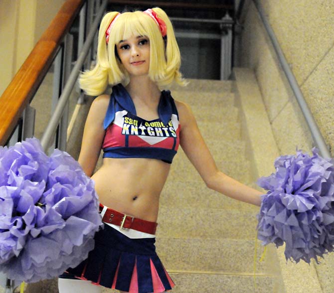 Jenny, cosplayer and sophomore mass communication major, wears a cheerleading costume that resembles Juliet Starling from the video game "Lollipop Chainsaw" in the Student Union on Jan. 13, 2013.
 