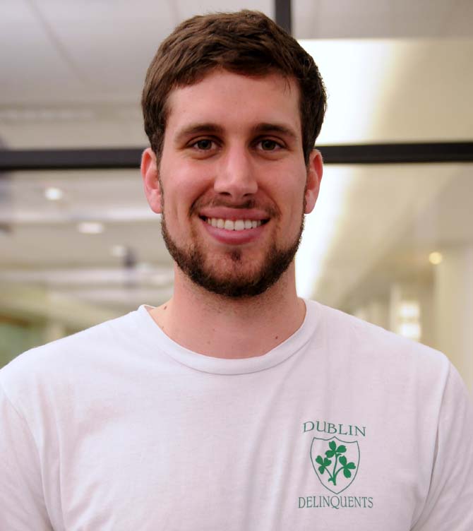 Civil Engineering senior Adam Catanzaro smiles after discussing his ideas on people devotion to their New Year's resolutions and why they break them on January 13, 2013.
 