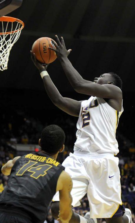 LSU sophomore forward Johnny O'Bryant III (2) goes for a layup during the Tigers' 73-70 victory against Mizzou Wednesday Jan. 30, 2013 in the PMAC.
 