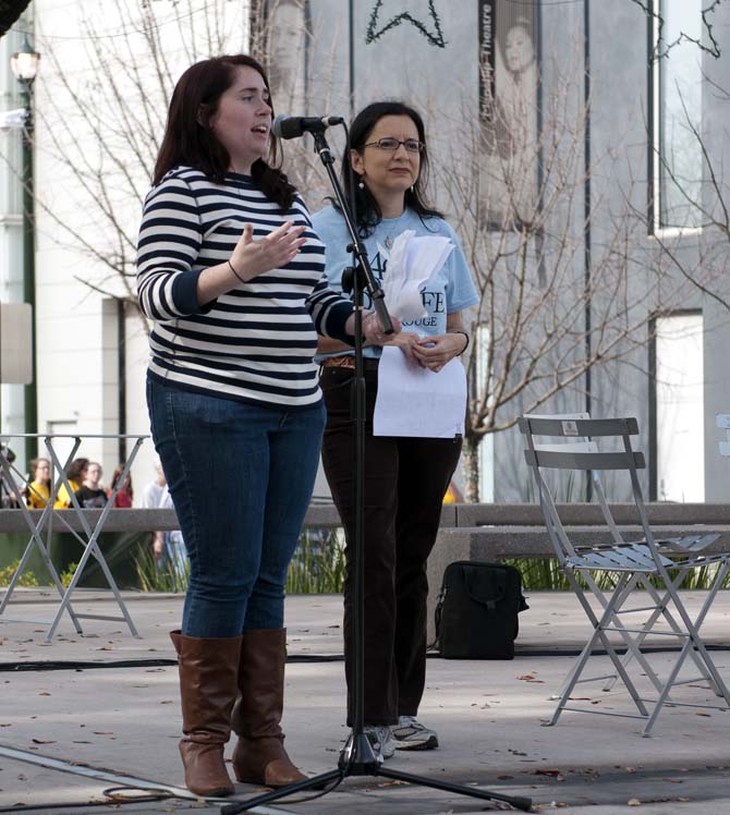 Mary Nudeau, Louisiana's Right to Life special project coordinator, speaks Saturday, Jan. 12, to pro-life protesters before the third annual Pro-Life March in downtown Baton Rouge.
 