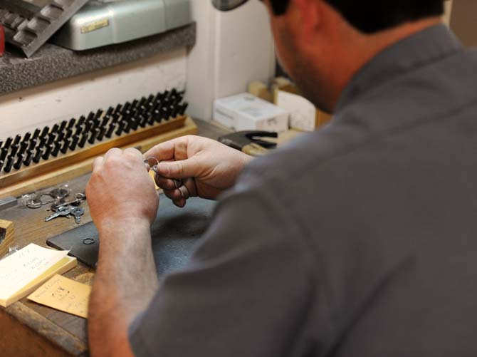 Barry May, an employee in the Facility Maintenance department, works on a set of keys on Thursday, Jan. 24, 2013 at the LSU Office of Facility Services.
 