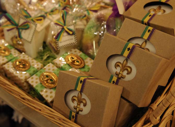 Some Mardi Gras-themed handmade soaps by local brand Fromme&#180;sit elegantly in the Circa 1857 shop on Jan. 28, 2013.
 