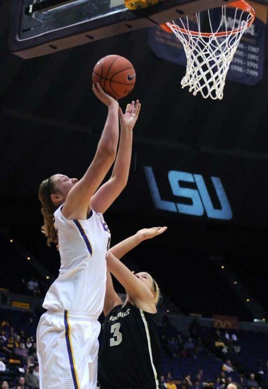 LSU junior forward Theresa Plaisance (55) shoots the ball Sunday, Jan. 20, 2013 during the 54-51 victory over the Vanderbilt Commodores in the PMAC.
 