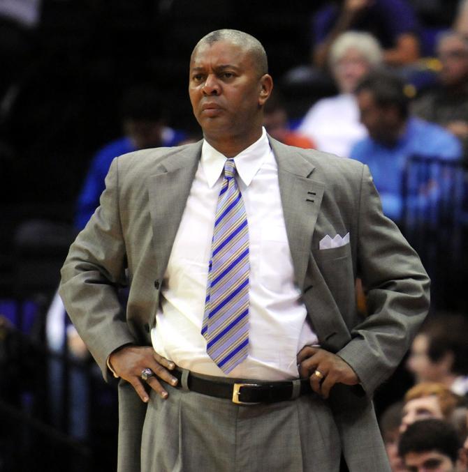 LSU head coach Johnny Jones watches Wednesday, Jan. 23, 2013 as his the Tigers battle back to a 58-54 victory over Texas A&amp;M.
 