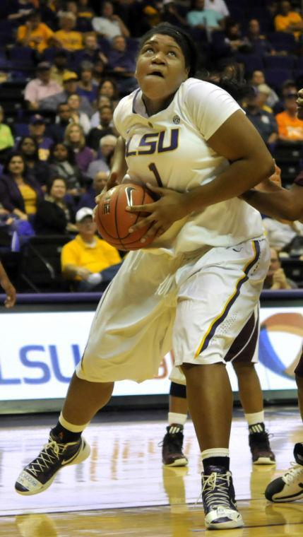 LSU freshman center Derreyal Youngblood (1) drives Sunday, Jan. 13, 2013 toward the goal during the 62-42 victory over Mississippi State in the PMAC.
 