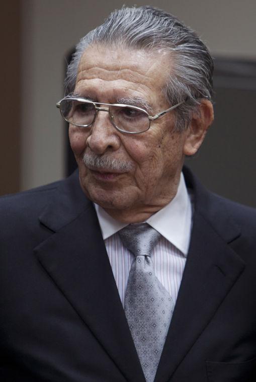 Guatemala's former dictator Jose Efrain Rios Montt attends his hearing in Guatemala City, Monday, Jan. 28, 2013. Rios Montt, a former U.S.-backed dictator who presided over one of the bloodiest periods of Guatemala's civil war, will stand trial on charges he ordered the murder, torture and displacement of thousands of Mayan Indians, a judge ruled Monday. (AP Photo/Moises Castillo)
 