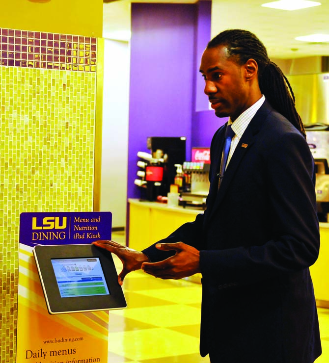 Dean Samuels, LSU's Dining and Marketing Director, is interviewed Friday, Jan. 11, 2013, about LSU's new dining app. The app, featuring menus, nutritional information, and maps of dining choices on campus, is available now through Apple's app store. There are also kiosks available inside LSU's dining halls for students who do not use Apple products.
 