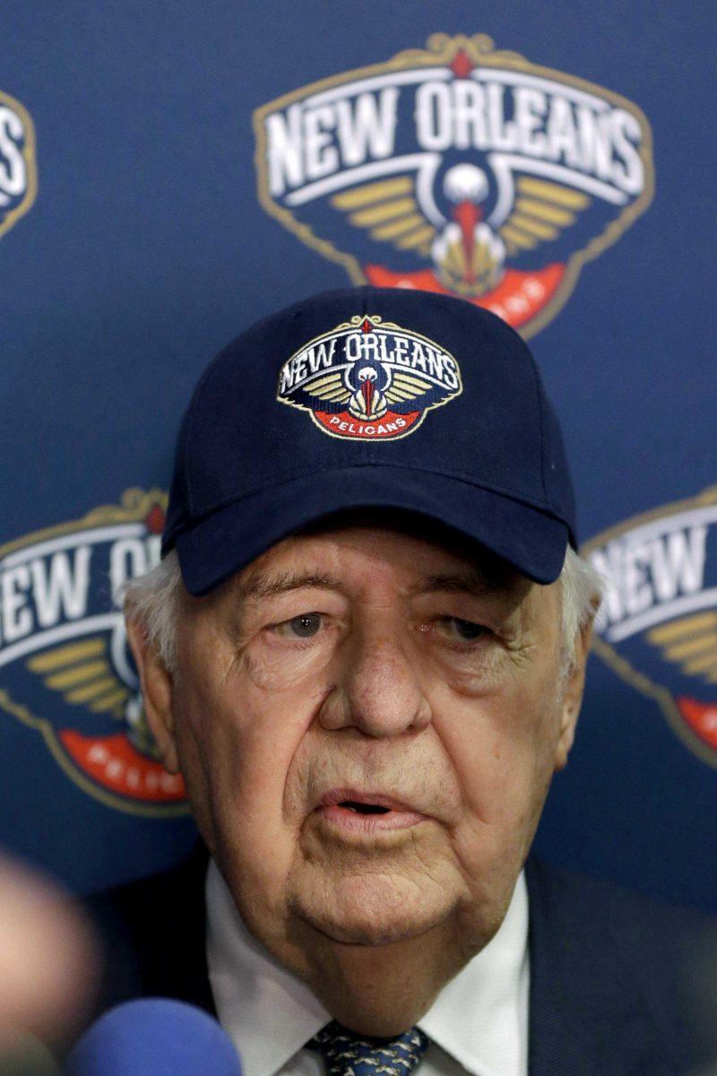 New Orleans Hornets owner Tom Benson speaks at a news conference announcing that the NBA basketball team's name will change from the Hornets to the Pelicans starting next season, Thursday, Jan. 24, 2013, in New Orleans. (AP Photo/Gerald Herbert)