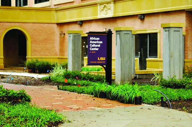 Potted plants line the nearly-completed courtyard Wednesday, Jan. 16, 2013, for the new African American Cultural Center. The Center, which will feature a new "green space," complete with this courtyard, and its own library, is slated for completion late Spring 2013.
 