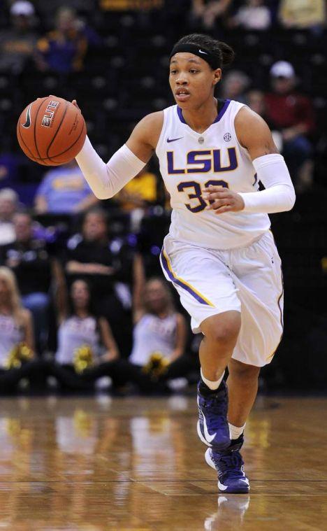 LSU freshman guard Danielle Ballard (32) dribbles the ball down the court Sunday, Jan. 20, 2013 during the 54-51 victory over the Vanderbilt Commodores in the PMAC.
 