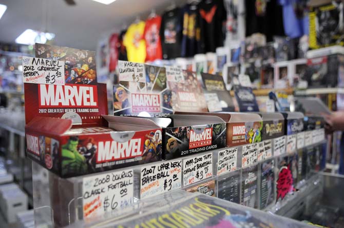 Comic book trading cards are displayed Jan. 29, 2013 at Louisiana's Double Play on Sherwood Forest Drive.
 