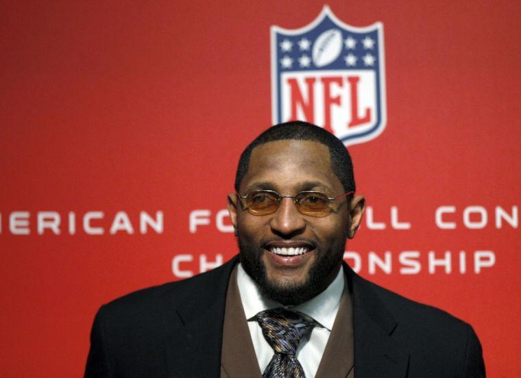 Baltimore Ravens inside linebacker Ray Lewis speaks at a news conference after winning the NFL football AFC Championship football game against the New England Patriots in Foxborough, Mass., Sunday, Jan. 20, 2013. The Ravens defeated the Patriots, 28-13, to advance to Super Bowl XLVII. (AP Photo/Stephan Savoia)
 