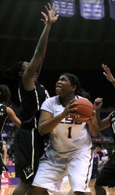 LSU freshman center Derreyal Youngblood dodges a defender Sunday, Jan. 20, 2013 during the 54-51 victory over the Vanderbilt Commodores in the PMAC.
 