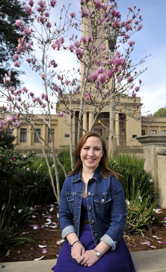 LSU Student Governemnt Commissioner of Elections Aim&#233;e Simon sits Sunday, Jan. 27, 2013 in front of the Memorial Tower.