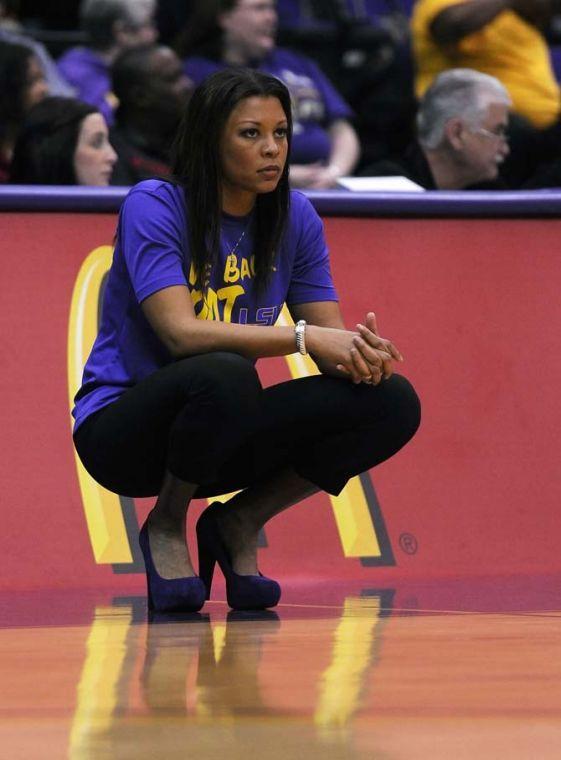 LSU head coach Nikki Caldwell watches the Lady Tigers play Sunday, Jan. 20, 2013 during the 54-51 victory over the Vanderbilt Commodores in the PMAC.
 