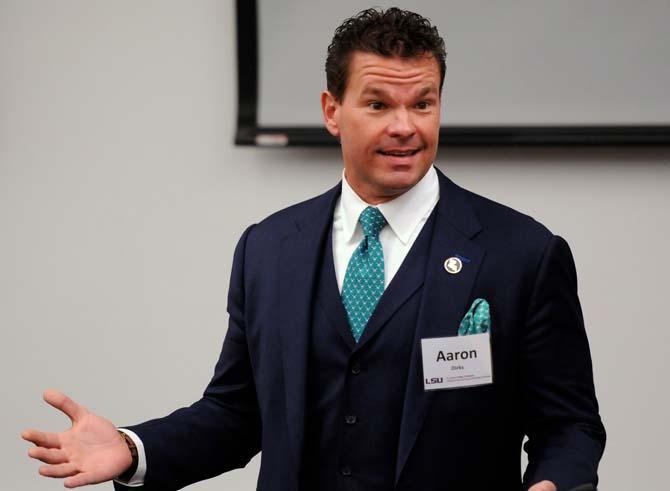 President of the Louisiana Chapter of Entrepeneaurs' Organization Aaron Dirks speaks on Tuesday, Feb. 19, 2013 for the Breakfast to Business series at the Business Education Complex.
 