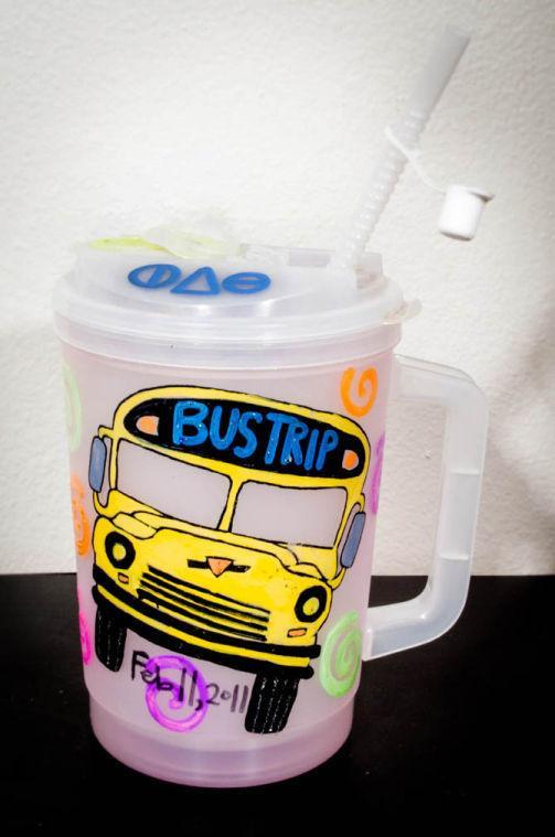 Party cup painted by Laine Culotta for Phi Delta Theta Bus Trip.
 