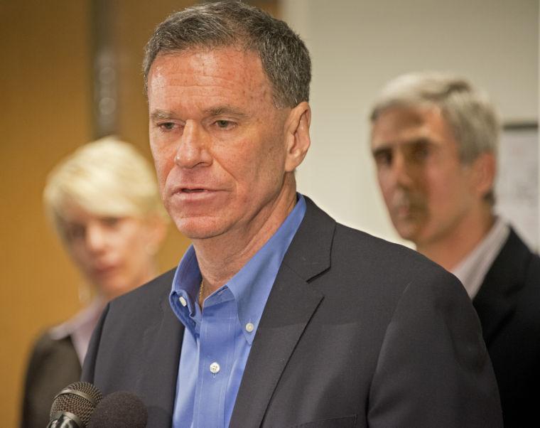 In this photo provided by Carnival Cruise Lines, Gerry Cahill, president and CEO of Carnival Cruise Lines, center, addresses media representatives during a news conference regarding the cruise ship Carnival Triumph Tuesday, Feb. 12, 2013, at the company's headquarters in Miami. Also participating are other executive team members including Lynn Torrent, left, and Terry Thornton, right, After a Sunday, Feb. 10, engine room fire that left the Triumph without propulsion in the Gulf of Mexico, the ship is being towed to Mobile, Ala., and is expected to arrive there Thursday, Feb. 14. (AP Photo/Carnival Cruise Lines, Andy Newman)
 