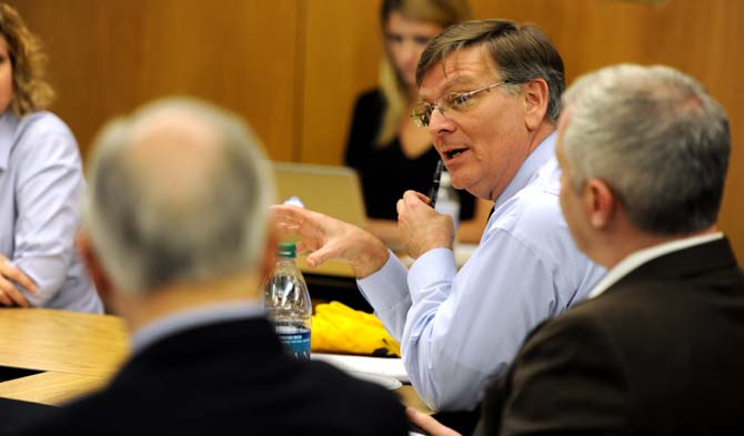 Center for Computation and Technology director Joel Tohline addresses the rest of the Technology and Operations subcommittee during their meeting Thursday Feb. 21, 2013 in Efferson Hall.
 