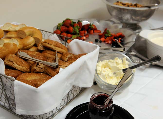 A table of delicious breakfast sits ready to be eaten on Tuesday, Feb. 19, 2013 during the Breakfast of Champions series talk at the LSU Business Education Complex.
 