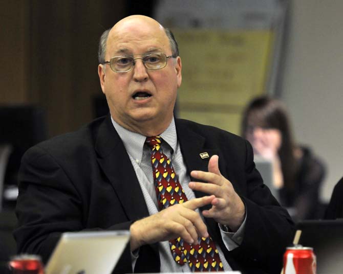 LSU Shreveport Vice Chancellor for Business Affairs Michael Ferrell talks about the efficiency of his school Thursday, Feb. 21, 2013 at an administrative task force meeting in Efferson Hall.
 