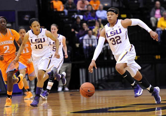 LSU freshman guard Danielle Ballard (32) drives down the court in the Tigers' 64-62 loss against the Volunteers Thursday Feb. 7, 2013 in the PMAC.
 