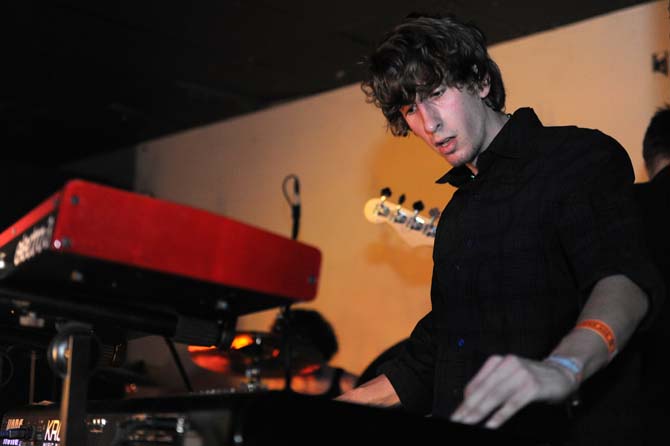 Accounting junior and Stone Rabbits pianist and organist Kenny Rider plays the keyboards Saturday, Feb. 2, 2013 during a show at Shady's.
 