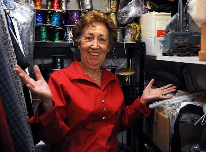 Loretta Shelton, dressmaker for the Krewe of Romany Mardi Gras Ball, stands in her closet full of dressmaking supplies on Tuesday, Feb. 5, 2013.
 