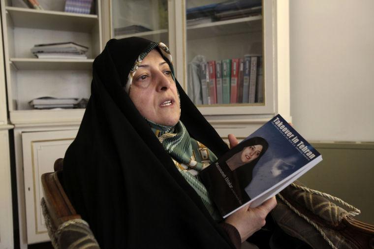 In this Thursday, Feb. 14, 2013 photo, Tehran City Council member Masoomeh Ebtekar, who was one of the students who occupied the U.S. Embassy in 1979 and acted as the Iranian students' spokeswoman, speaks in an interview with The Associated Press, in Tehran, Iran. Iran's state TV dismissed the Oscar-winning film "Argo" on Monday as an "advertisement for the CIA" and some Iranians called the award a political statement by America for its unflattering portrayal of the aftermath of the 1979 Islamic Revolution. Ebtekar says the film exaggerates the violence among crowds that stormed the compound in November 1979. (AP Photo/Vahid Salemi)
 