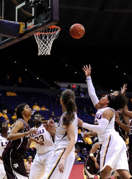 LSU junior center Shanece McKinney (23) shoots the basketball Monday, Feb. 4, 2013. The game was a 57-74 loss against the Aggies.
 