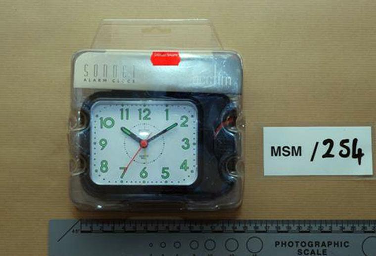 This undated photo made available by West Midlands Police shows a clock purchased as a timing device found in the safe house in White Street, Birmingham, England. Three young British Muslims were convicted Thursday, Feb. 21, 2013, of plotting terrorist bombings that prosecutors said were intended to be bigger than the 2005 London transit attacks. A London jury found Irfan Naseer, 31, and Irfan Khalid and Ashik Ali, both 27, guilty of being central figures in the foiled plot to explode knapsack bombs in crowded areas &#8212; attacks potentially deadlier than the July 7, 2005 explosions on subway trains and a bus which killed 52 commuters. Judge Richard Henriques told the men &#8212; who had been arrested in September 2011 &#8212; they will all face life in prison when sentences are imposed in April or May for plotting a major terrorist attack in Birmingham, a city of roughly 1 million people located 120 miles (nearly 200 kilometers) northwest of London. (AP Photo/West Midlands Police)
 