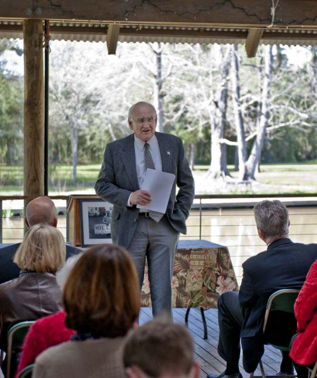 Interim Chancellor Dr. William Jenkins speaks to donors, project coordinators, and others before the groundbreaking ceremony for LSU Hilltop Arboretum Tuesday, Feb. 26, 2013. The ceremony signals the beginning of a new expansion project, which will feature a new educational facility and an outdoor courtyard.
 