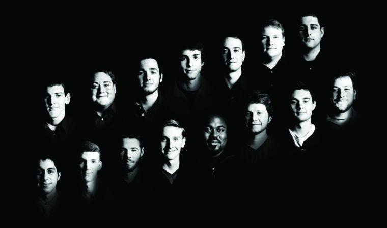 LSU's all-male a capella group, Tiger Tenors, pose in the studio.
 