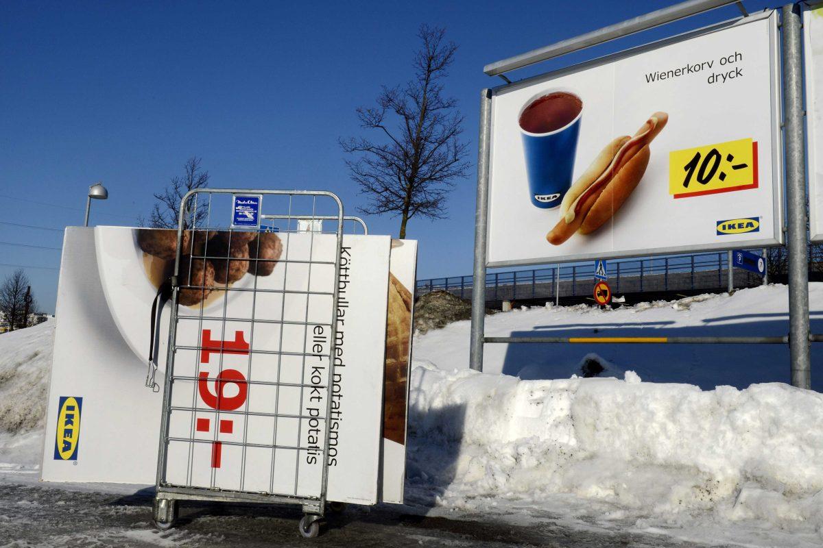 CAPTION ADDITION, ADDS FURTHER INFORMATION RELATING TO IKEA'S WITHDRAWAL OF SAUSAGES - FILE - In this Monday, Feb. 25, 2012. file photo advertising billboards for Ikea meat balls are taken down as an advertising billboard showing a hot dog are seen in a parking at the Ikea store in Stockholm, Sweden. After withdrawing meatballs from stores across Europe, home furnishings giant Ikea on Wednesday Feb. 27. 2013 said it would also pull wiener sausages made by the same supplier after its own tests confirmed "a few indications of horse meat." No horse meat had been found in the wieners, which are made of ground pork and beef, but they were removed anyway because they came from the same supplier as the meatballs, company spokeswoman Ylva Magnusson said. (AP Photo/Jessica Gow, File) SWEDEN OUT