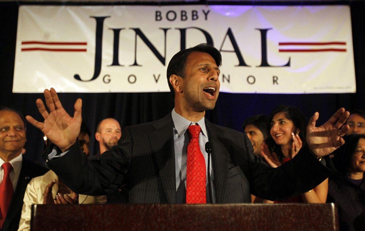 Louisiana Gov. Bobby Jindal thanks supporters during his re-election victory party at the Renaissance Hotel in Baton Rouge on Oct. 22, 2011.