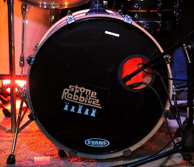 A Stone Rabbits sticker is visible on a bass drum Feb. 2, 2013 during a show at Shady's.
 