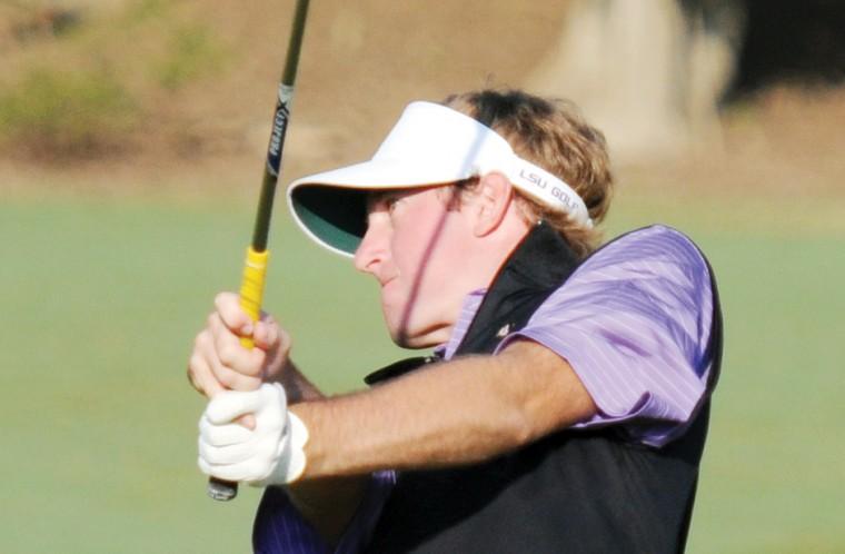 LSU junior golfer Andrew Presley hits toward the green at the David Toms Intercollegiate tournament on October 6, 2012.