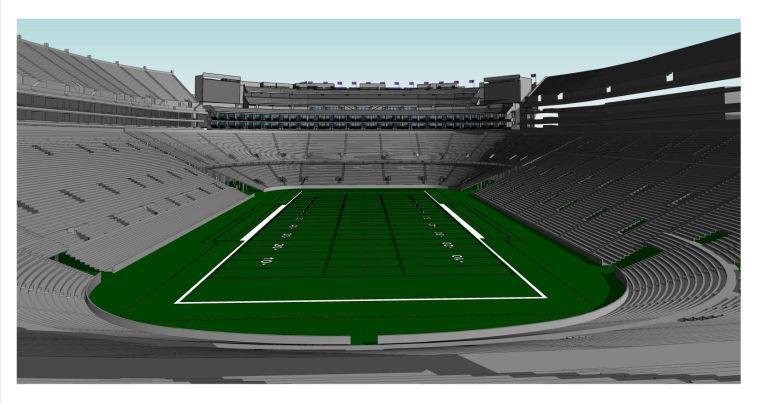 The $70 million South End Zone Addition project will add 60 suites, 3,000 club-level seats and about 1,500 general admission seats above the existing south end zone stands. Two HD monitors will be placed on the corners of the end zone.
 