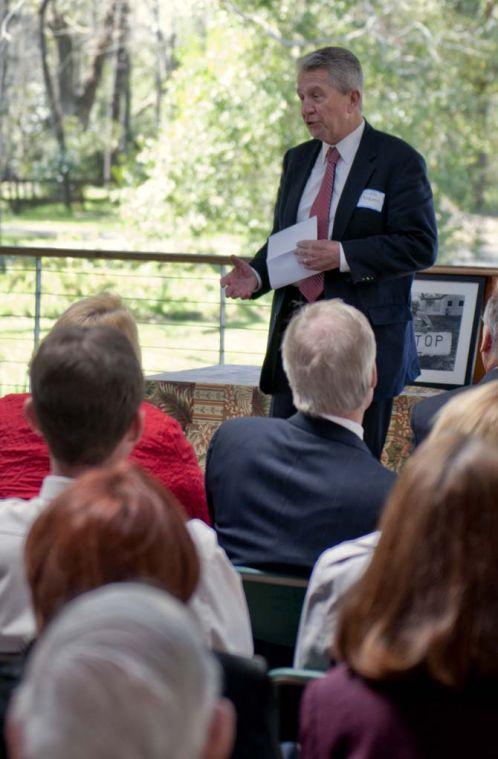 LSU College of Art &amp; Design Dean Alkis Tsolakis speaks to donors, project coordinators, and others before the groundbreaking ceremony for LSU Hilltop Arboretum Tuesday, Feb. 26, 2013. The ceremony signals the beginning of a new expansion project, which will feature a new educational facility and an outdoor courtyard.
 