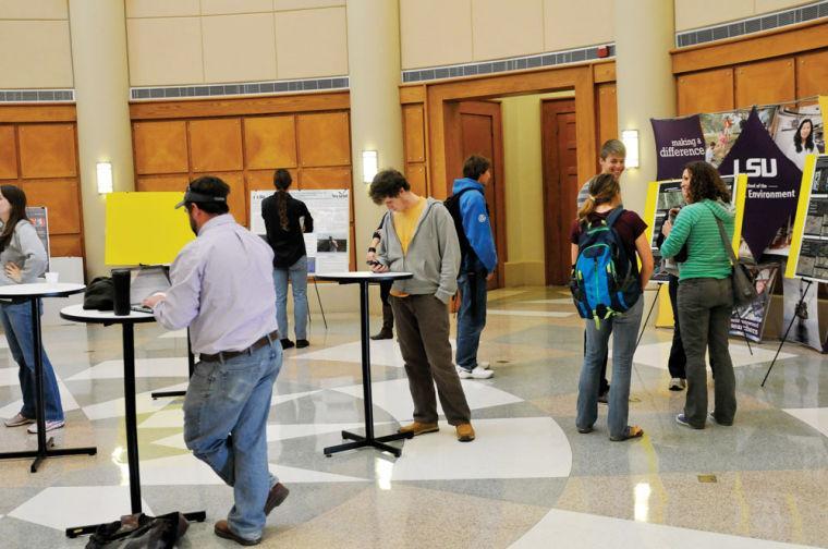 Students gather in the Rotunda lobby within the Energy Coast and Environment building Friday, Feb 15, 2013.
 