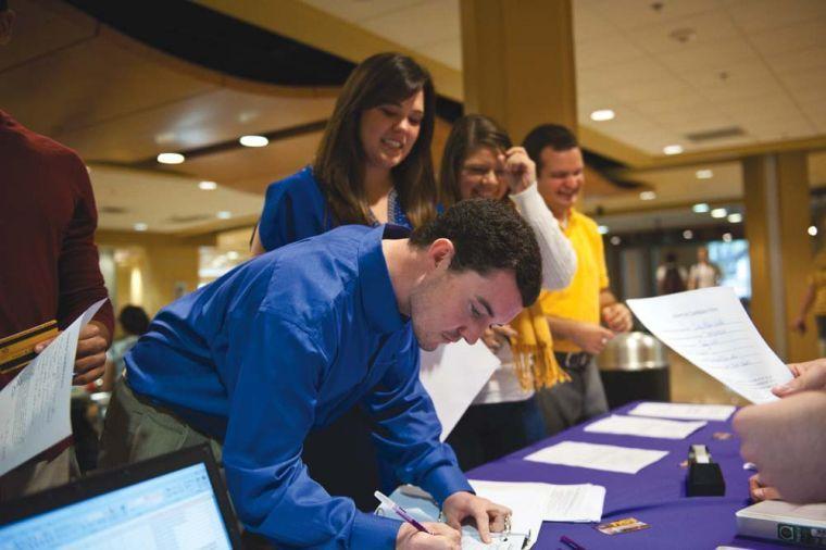 Student Government presidential candidates file for the Spring 2011 election in the Live Oak Lounge.
 