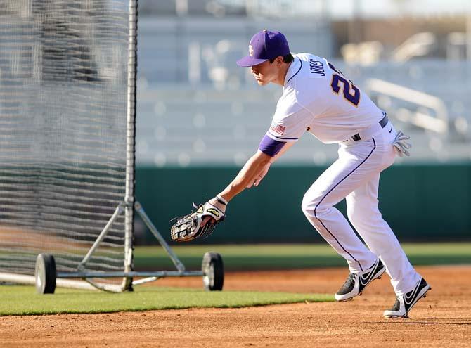 LSU junior JaCoby Jones prepares to catch the ball during practice on Friday, Feb. 1, 2013 at Alex Box Stadium.
 