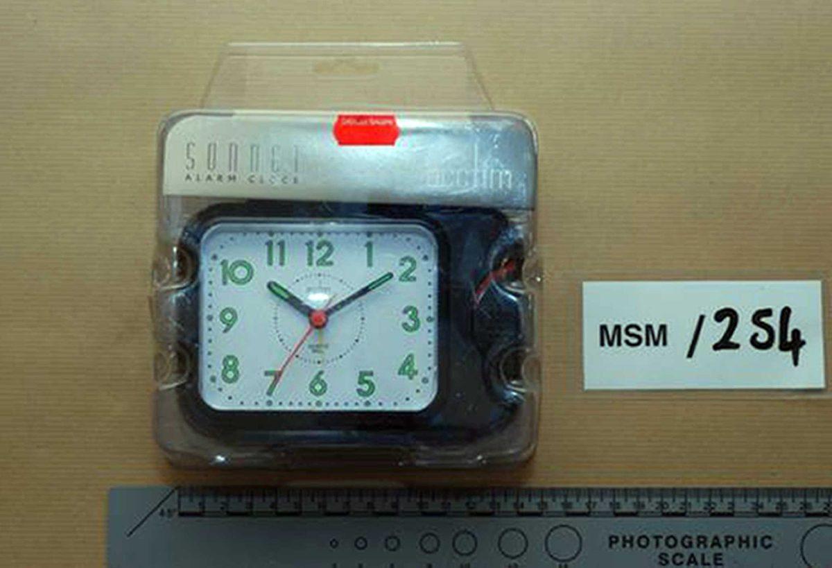 This undated photo made available by West Midlands Police shows a clock purchased as a timing device found in the safe house in White Street, Birmingham, England. Three young British Muslims were convicted Thursday, Feb. 21, 2013, of plotting terrorist bombings that prosecutors said were intended to be bigger than the 2005 London transit attacks. A London jury found Irfan Naseer, 31, and Irfan Khalid and Ashik Ali, both 27, guilty of being central figures in the foiled plot to explode knapsack bombs in crowded areas &#8212; attacks potentially deadlier than the July 7, 2005 explosions on subway trains and a bus which killed 52 commuters. Judge Richard Henriques told the men &#8212; who had been arrested in September 2011 &#8212; they will all face life in prison when sentences are imposed in April or May for plotting a major terrorist attack in Birmingham, a city of roughly 1 million people located 120 miles (nearly 200 kilometers) northwest of London. (AP Photo/West Midlands Police)