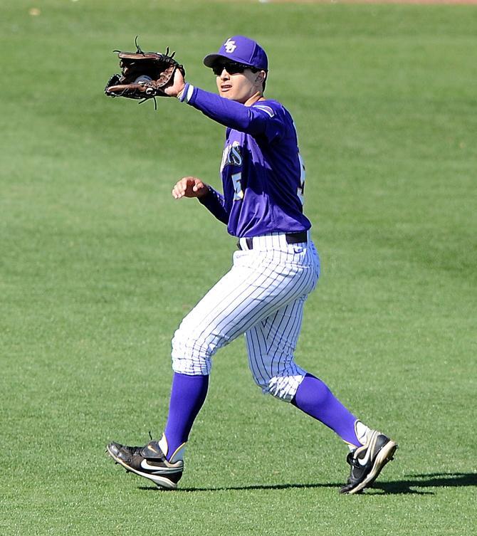 LSU sophomore center fielder Chris Sciambra catches Saturday, Feb. 16, 2013 a fly ball during the 5-1 victory in the second game of the opening series against Maryland at Alex Box Stadium.
 