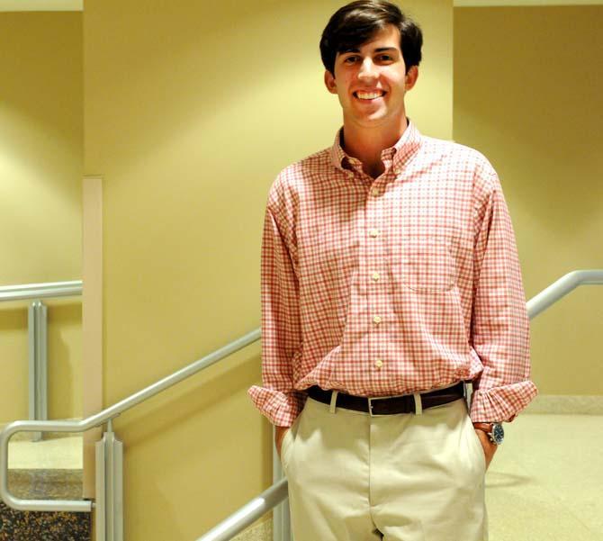 Finance junior John Woodard stands in the Union Monday, Feb. 18, 2013. He is running for Student Government president on a ticket with vice presidential candidate Taylor Parks.
 