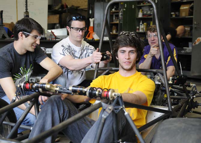 Members of the LSU Engineering Club work on a racecar Sunday, Feb. 24 in the Engineering Shops Building.
 