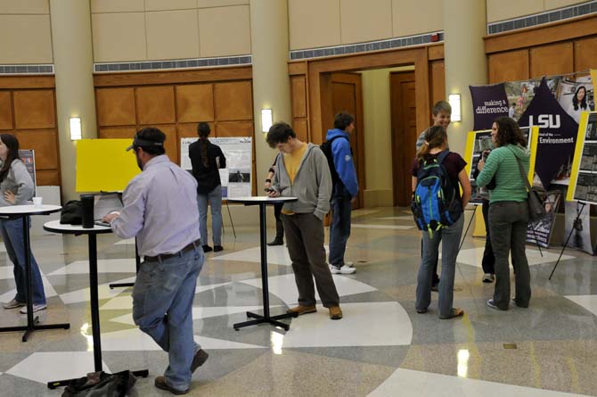 Students gather in the Rotunda lobby within the Energy Coast and Environment building Friday, Feb 15, 2013.
 