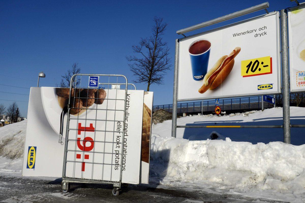 Advertising billboards for Ikea meat balls are taken down from a parking at the Ikea store in Stockholm, Sweden, Monday, Feb. 25, 2012. Swedish furniture giant Ikea was drawn into Europe's widening food labeling scandal Monday as authorities in the Czech Republic said they had detected horse meat in frozen meatballs labeled as beef and pork and sold in 13 countries across the continent. (AP Photo/Jessica Gow) SWEDEN OUT