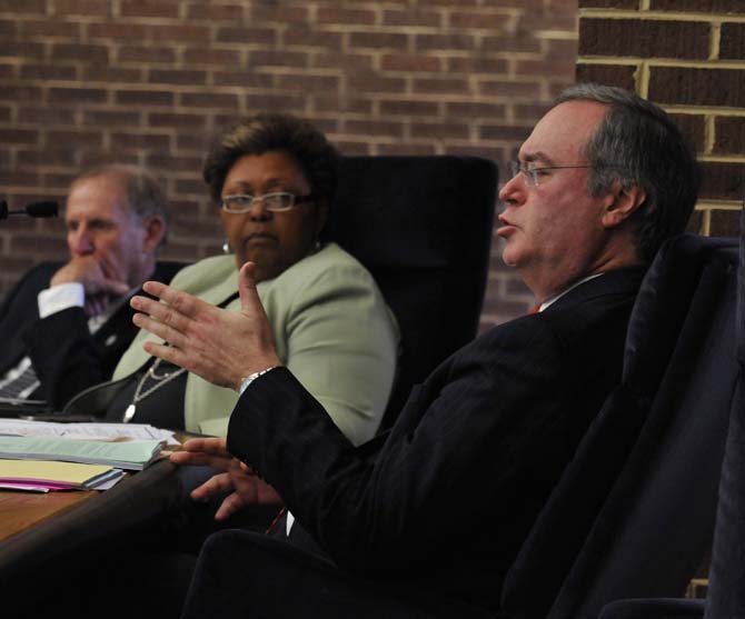 Rolfe McCollister asks a question during the Board of Supervisors meeting in the LSU System building on Feb. 1, 2013.
 