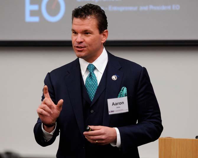 President of the Louisiana Chapter of Entrepeneaurs' Organization Aaron Dirks speaks on Tuesday, Feb. 19, 2013 for the Breakfast to Business series at the Business Education Complex.
 